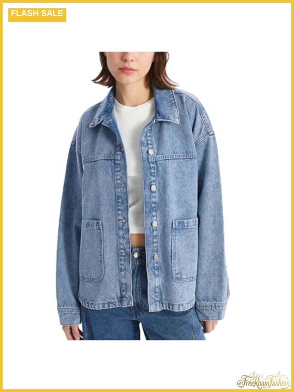 Women's Oversized Denim Jacket Button Front Long Sleeve Casual Coat